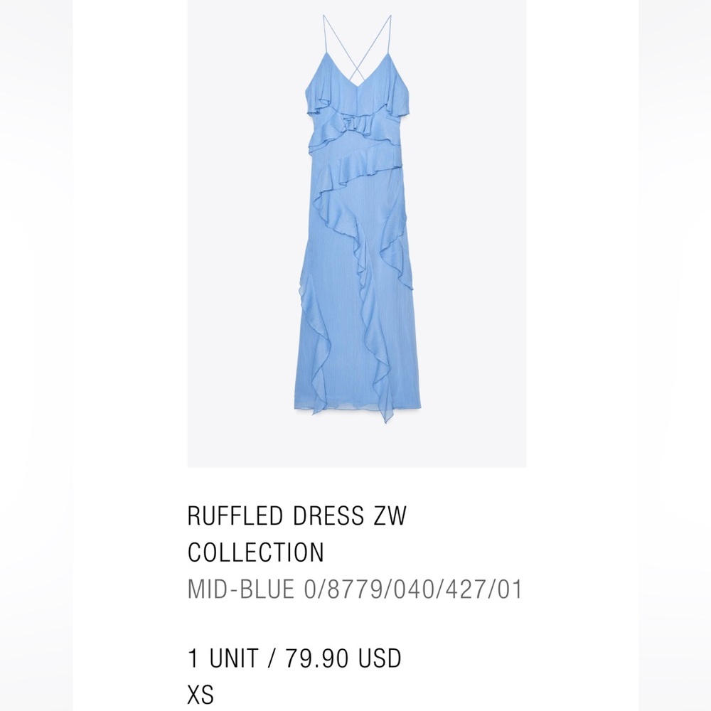 NWT Zara Blue Ruffled Dress